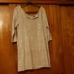 J. Crew Cream Shimmer V-Neck Tunic Mini Dress